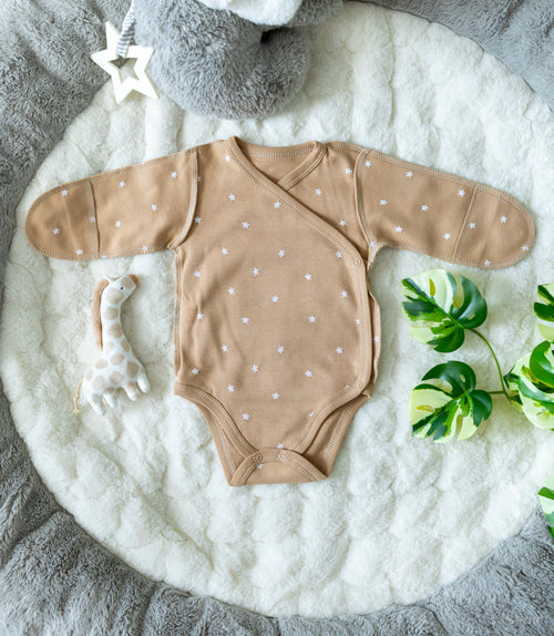 Outseam Bodysuit - Brown — soft cotton baby bodysuit with outward seams